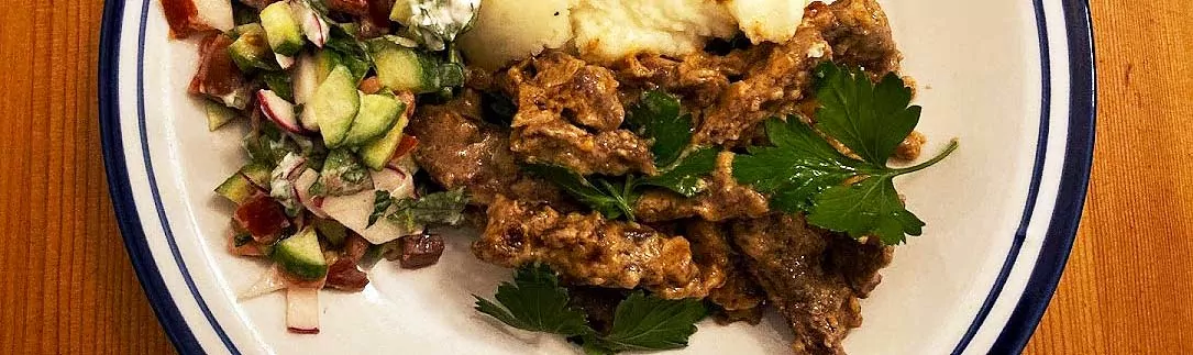 A better quick and easy beef stroganoff recipe, plated and ready